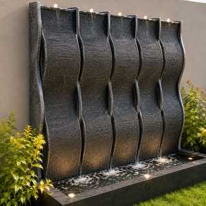 Fontaine murale rectangulaire extérieure en pierre, cascade de jardin, piscine à six jets, affichage aquatique architectural moderne pour patio - Product Image 5