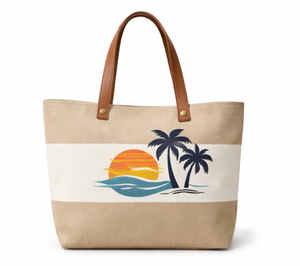 Custom logo Beach Travelling Fashion Ladies <b>Large</b> Canvas Tote <b>Bag</b> Summer Leather Handle Tote <b>Bag</b> for women - Product Image 1