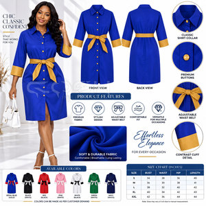 ชุดเดรสสีน้ำเงิน Cosh International Sorority Sisterhood พร้อมแขนเสื้อและเข็มขัดสีทองตัดกัน ความยาวระดับกลาง เหมาะสำหรับใส่ทำงาน - Product Image 6