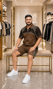 REXFIT <b>SPORTS</b> 2026 Custom Unisex Brown Nylon Short Sleeve Zip <b>Jacket</b> and Shorts Set Dotted Print Streetwear Private Label - Product Image 4