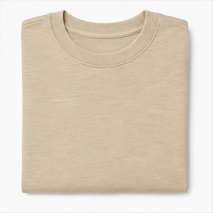 Custom Sand Beige Slub Cotton Tapered <b>Mens</b> Oversized Short Sleeve Crew Neck T-Shirt MTS-OVR-0022 - Product Image 4