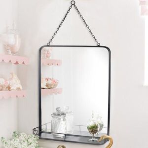 Espejo de Pared Colgante Rectangular Personalizado de Estilo Vintage con Marco Metálico, Cadena y Bandeja Decorativa de Almacenamiento - Product Image 1