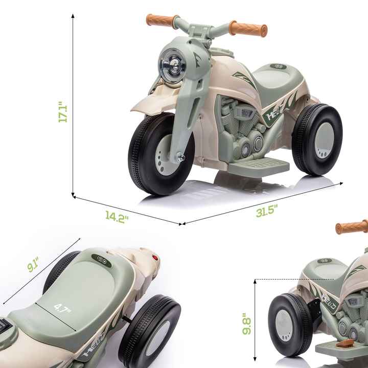Cream White 6V Bubble Car Kids' 3-Wheeled Electric Motorcycle with LED Headlight & Music Ride-On Electric Tricycle