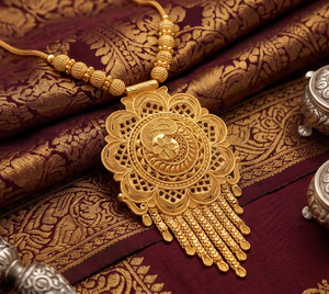 Divyoro Orissa Floral Medallion Pendant Necklace <b>Copper</b> Alloy Gold Plated Women's Classic Beaded <b>Chain</b> Wedding Jewelry - Product Image 4