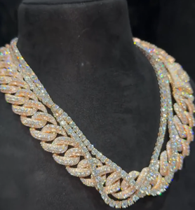 Collar de Diamantes con Cadena Cubana Chapada en Oro Sólido de Lujo, Diamantes Naturales de Corte Brillante Redondo, Unisex, para Fiestas - Product Image 3