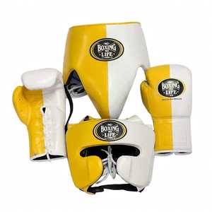 Customize <b>Sky</b> Color <b>Top</b> Quality No Boxing No Life Sparring Set Pro Leather Training Gloves Adjustable Strap Headgear Groin Guard - Product Image 6