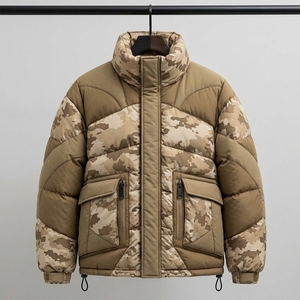<b>Mens</b> Desert <b>Camo</b> Puffer Jacket Quilted Winter <b>Coat</b> Beige Brown Insulated Full Zip Utility Pocket Outdoor Fashion Jacket - Product Image 1