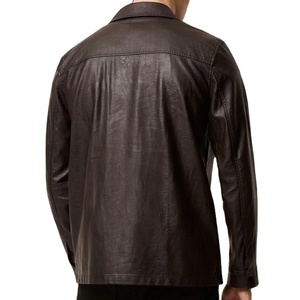 Chaqueta de Cuero Genuino para Hombre, Cuello Camisero, Corte Regular, Cierre de Cremallera, Bolsillos Delanteros, Ropa Exterior Casual de Otoño para Motocicleta, Mejor Calidad - Product Image 2