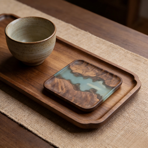 New Trendy Custom Handmade Sustainable square Non-slip <b>Epoxy</b> Walnut Wood Serving Tray for <b>Coffee</b> Snacks Home Kitchen Restaurant - Product Image 6