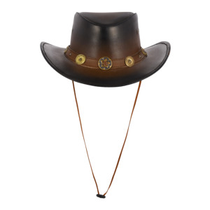 Smart Range Leather Trendy Vintage Australian <b>Western</b> Genuine Leather Cowboy <b>Hat</b> Decorative Concho Band Chin Strap Unisex Bulk - Product Image 1