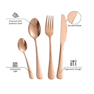 Juego de Cubiertos de Lujo en Oro Rosa, Juego de Cubiertos de Acero Inoxidable 410 de Primera Calidad, Aptos para Lavavajillas, Acabado Pulido Espejo, Vajilla para Restaurante - Product Image 1