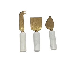 Modern Style Brass <b>Dinnerware</b> Cutlery <b>Set</b> Sustainable Hammered Cheese Cutting Knife with <b>Marble</b> Handle Flatware <b>Set</b> - Product Image 1