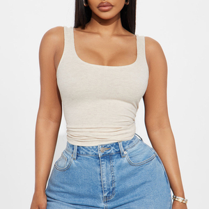Customized Design Women's Sexy Club Style Scoop Neck Embroidery Waffle Knit Tight Fit Breathable Eco-Friendly Women Tank Tops - Product Image 1