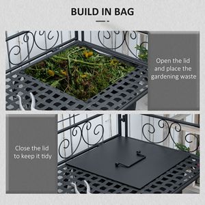 Tavolo da Lavoro in Acciaio con Ampia Copertura Integrata per Sacchi e 5 Ganci per Appendere, Ripiano Portaoggetti per Attrezzi da Giardino - Product Image 6