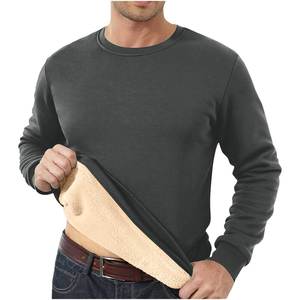 Pull thermique à col rond pour homme, couleur unie, doublure en polaire, manches longues, vêtements décontractés d'hiver, 100% coton tricoté - Product Image 4