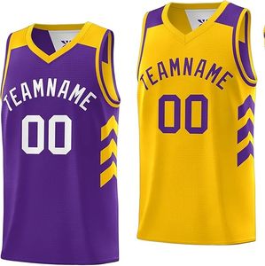Maillot de basket personnalisé sublimé, col en V, sans manches, en mesh respirant, unisexe adulte, jaune et noir, avec nom d'équipe 00 - Product Image 6