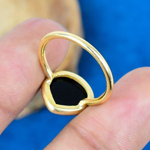 Handmade Natural Black Onyx Heart Shape Gemstone <b>Rings</b> 18k Gold Micron Over 925 Sterling <b>Silver</b> <b>Ring</b> - Product Image 4