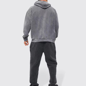Sudadera con capucha extragrande para hombre, gris liso, de algodón polar, con bolsillos, estilo casual, para otoño, anti-bolitas, de punto lavado, ajuste cómodo - Product Image 3