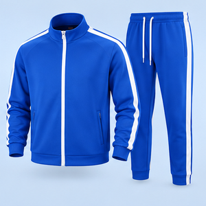Unisex Blue Tracksuit Set Full Sleeve Solid Color Sporty Casual Breathable 100% Polyester Autumn Wear - Product Image 1