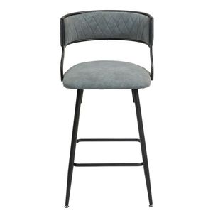 Sgabelli da Bar Altezza Bancone 26FT con Rivestimento in PU Grigio, Sedia da Bar per Isola Cucina con Base e Poggiapiedi in Verniciatura a Polvere Nera - Product Image 6