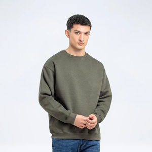 Sweat-shirt à col rond pour homme, vert olive, coupe classique, coton, molleton français, pull-over décontracté, vêtements d'automne - Product Image 2