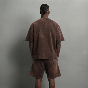OEM/ODM Short Sleeve T-shirt and Shorts Set 100% Cotton washed breathable comfortable hip hop Shorts and T Shirt man Sets - Product Image 2
