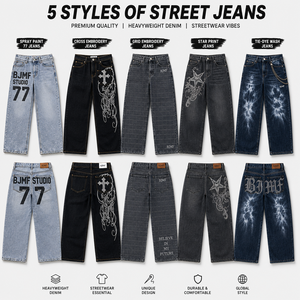 Jean cargo vintage personnalisé en denim délavé, coupe droite ample, style streetwear pour homme, avec patchwork et poches brodées - Product Image 4