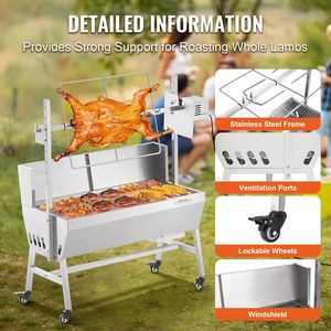 Asador Eléctrico con Motor de 42W y Parabrisas para Cerdos, Corderos y Cabras Enteros, 35 Pulgadas, Capacidad de 90 Libras, Parrilla Giratoria para Barbacoa - Product Image 6