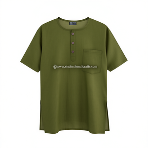 ชุดคุร์ตาผ้าฝ้ายสีเขียว 100% ผ้าฝ้าย เสื้อผ้าอินเดียแบบดั้งเดิม - Product Image 2