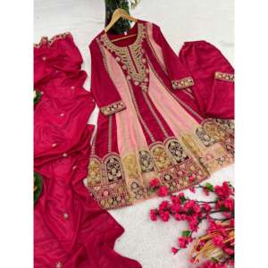 Magnifique ensemble haut-bas et dupatta pour femmes avec broderie multi-aiguilles pour les fêtes - Product Image 6