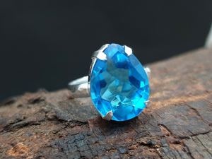 Anillo de topacio azul, plata de ley 925, piedra preciosa de cuarzo natural, anillo para mujer, elegante regalo de joyería hecho a mano - Product Image 4