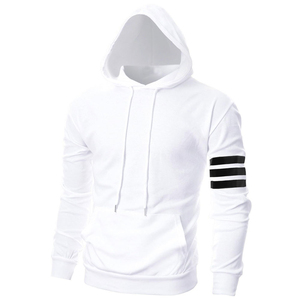 Sweat-shirt à capuche blanc pour homme, coupe classique, tricoté, imprimé personnalisé, décontracté, pull d'automne avec poche et manches à trois bandes - Product Image 1