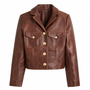 Women Winter <b>Leather</b> <b>Jacket</b> Classic Biker Style Zip Front Stand Collar <b>Long</b> Sleeve Casual Outerwear Slim Fit Breathable - Product Image 1
