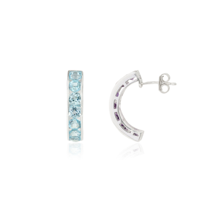 Pendientes de Aro en Forma de C de Plata de Ley 925 de Alta Calidad con Topacio Azul 100% Auténtico para Mujer - Product Image 3