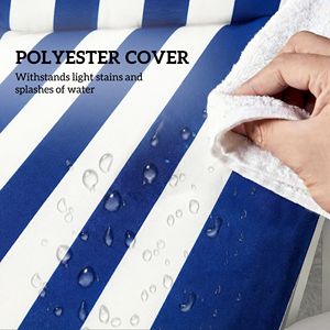 Set di 2 Cuscini per Chaise Longue da Esterno Blu Scuro e Bianco con 6 Lacci in Schiuma ad Alta Densità per Patio e Bordo Piscina - Product Image 4