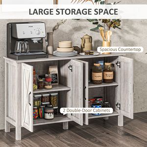Gray <b>Kitchen</b> Buffet Cabinet with 4 Barn Doors and 2 Adjustable <b>Shelves</b> Sideboard <b>for</b> Villa Living Room Hallway Rattan Handle - Product Image 4