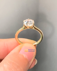 Bague de fiançailles de luxe en argent et or avec diamant rond, bague solitaire classique, diamant de laboratoire VVS VS couleur D E, pour mariage et demande en mariage - Product Image 4