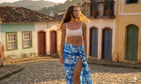 Pareo con Estampado Tropical, Maxi Falda de Playa para Mujer, Asimétrica, Holgada, con Estampado Digital, 100% Poliéster