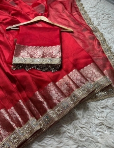 KV Self Design, Woven Banarasi Tissue <b>Saree</b> (<b>Red</b>) - Product Image 1