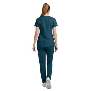 Ensemble de blouses médicales unisexes, col en V, manches courtes, uniforme extensible, tissu tissé avec poches pour hôpital, clinique, clinique vétérinaire - Product Image 2