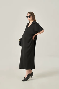 ผ้าไหมซาตินย้อมสีเรียบสไตล์วินเทจ เรียบง่าย ระบายอากาศได้ดี แขนเสื้อโปโลแบบปกติ ทอแบบมินิมอล เอวหลวม ใส่สบายในฤดูร้อน กระดุมติดแบบมิดิ - Product Image 3