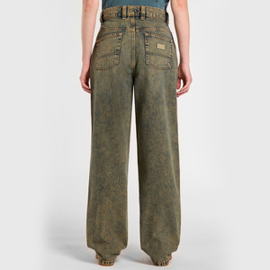 Overoles de Lona Holgados Personalizados Estilo Streetwear para Mujer, Lavado Medio Desgastado, Algodón Transpirable, Mezclilla Vintage, Ajuste Curvo a la Moda - Product Image 2