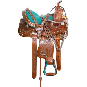 Selle de cheval western en cuir personnalisée en gros, équipement d'équitation durable pour cowboy, sellerie avec outillage décoratif - Product Image 2