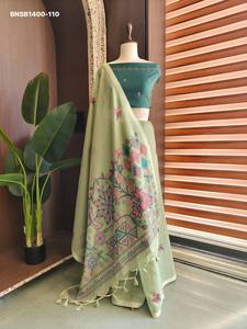 Conjunto de Saree y Blusa de Algodón Chanderi de Alta Calidad con Tejido Butties, Patrón Jamdani y Pallu con Tejido Meena - Moda Femenina - Product Image 5