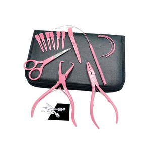 Kit d'outils pour extensions de cheveux rose imperméable de haute qualité, comprenant des pinces à micro-anneaux en acier inoxydable, des ciseaux et des pinces pour salon - Product Image 4