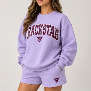 Women's Lavender Polka Letter Crew Neck 2-Piece <b>Shorts</b> <b>Set</b> Custom Casual Sportswear - Product Image 3