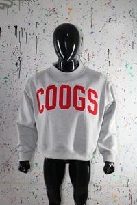 COOGS HEATHER GREY <b>Mock</b> <b>Neck</b> Sweatshirt 100% RED Applique Embroidery wide <b>neck</b> Sweatshirt Finer Threads - Product Image 3