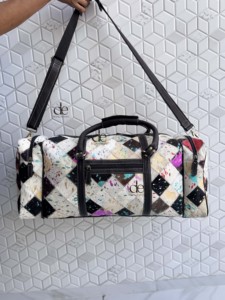 Nouveauté : Sac de voyage unisexe en cuir véritable effet métallisé, motif à carreaux, fait main, multi-usages, grande taille, sac de sport - Product Image 4