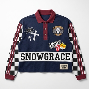 Chemise de sport unisexe Snowgrace à manches longues, col rabattu, coupe classique, logo brodé, jersey à carreaux, pour adultes, toutes saisons - Product Image 1