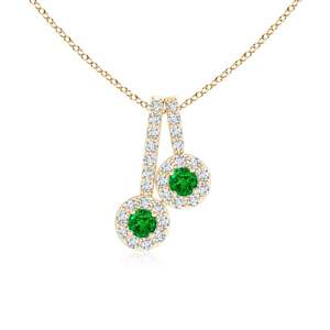 14K <b>Solid</b> <b>Gold</b> Natural Emerald Prong-Set Two Stone Halo <b>Pendant</b> Fine Jewellery Neo Heritage Anniversary Gift For Her 2026 - Product Image 1